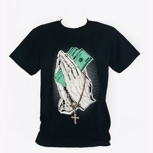 Praying Hands Money Cash Roseary T-Shirt Tee